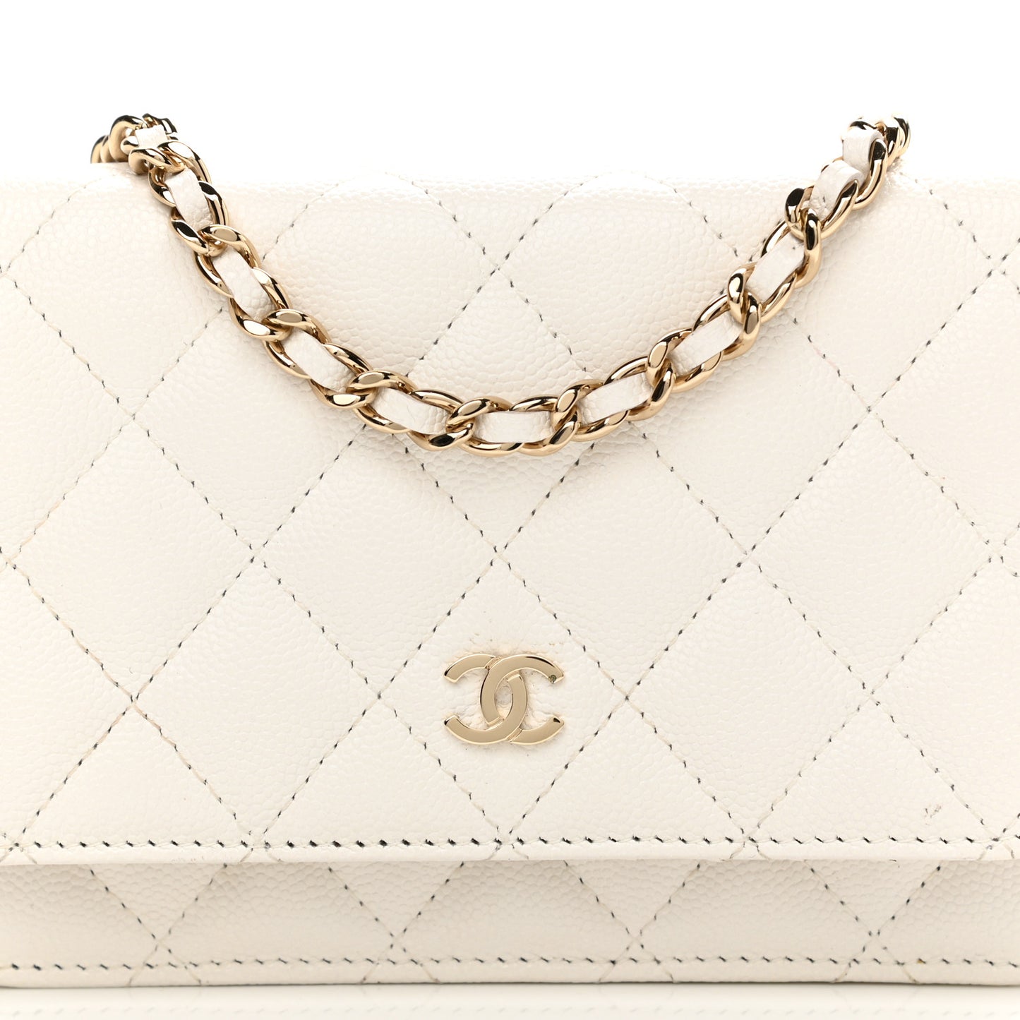 Caviar Quilted Mini Wallet On Chain WOC White