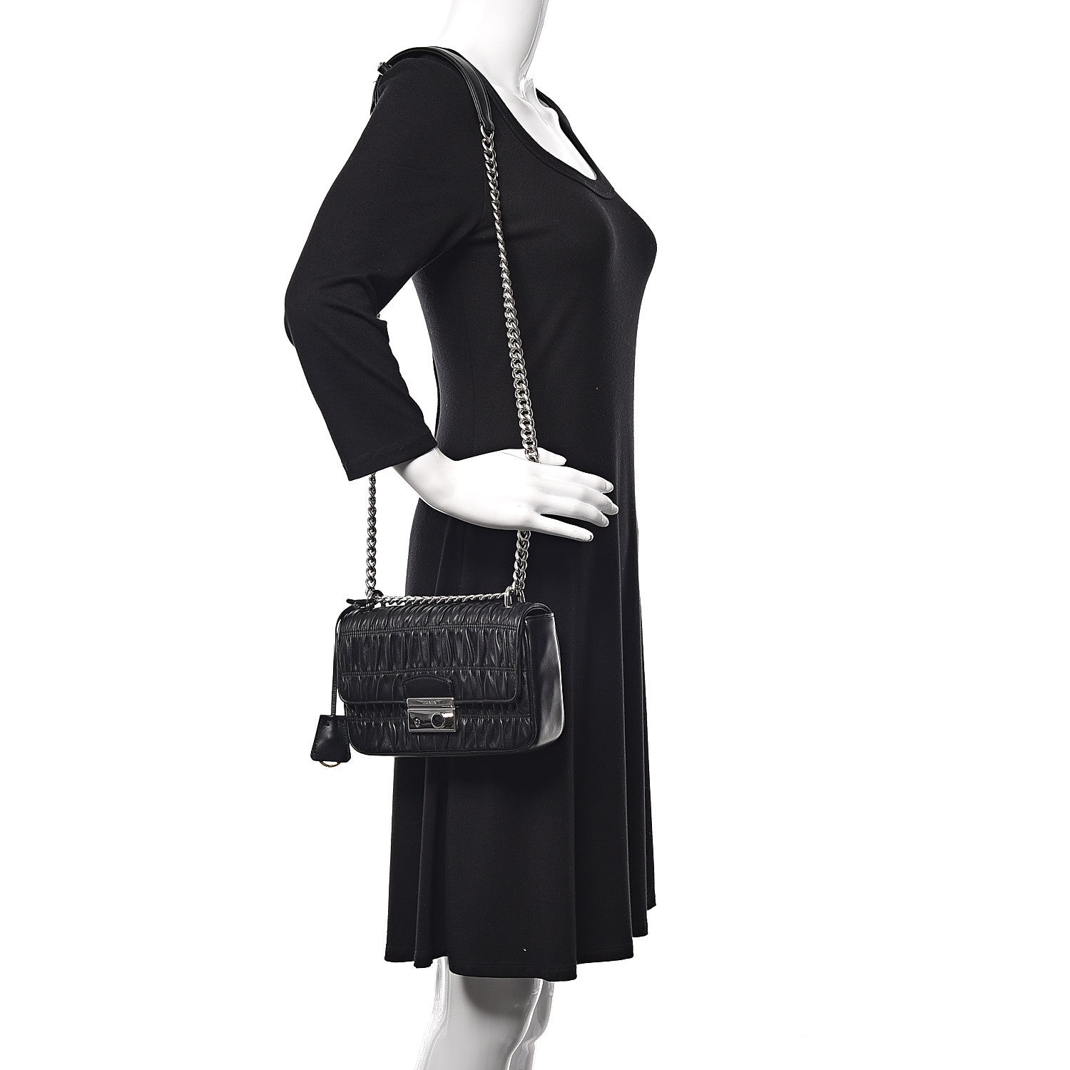 Prada Nappa Gaufre Flap Shoulder Bag Black 2 of 10