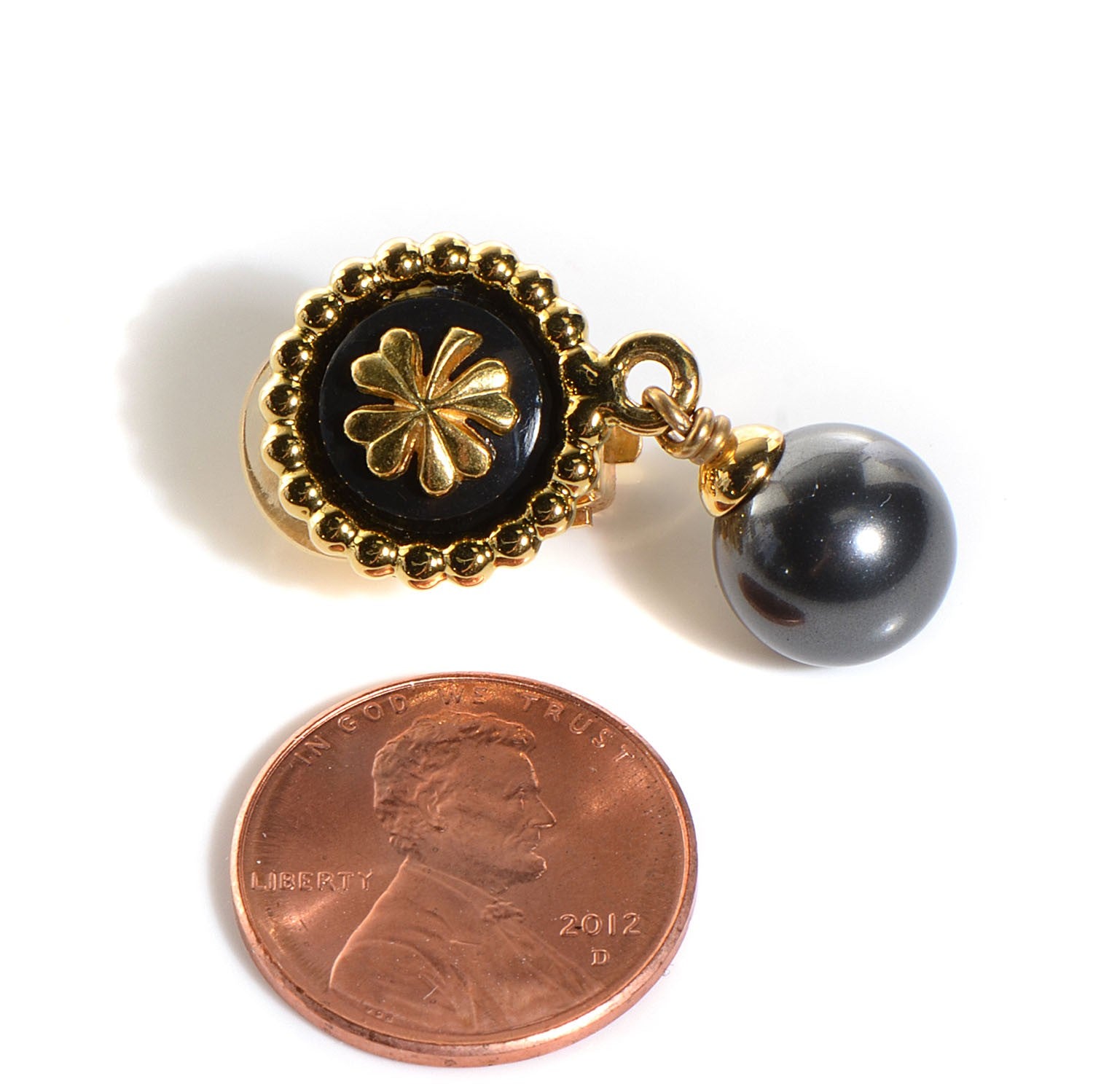 Chanel Clover Pearl Drop Earrings Grey 2 of 4