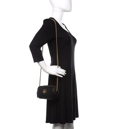 Gucci Calfskin Matelasse Mini GG Marmont Chain Crossbody Bag Black 2 of 12