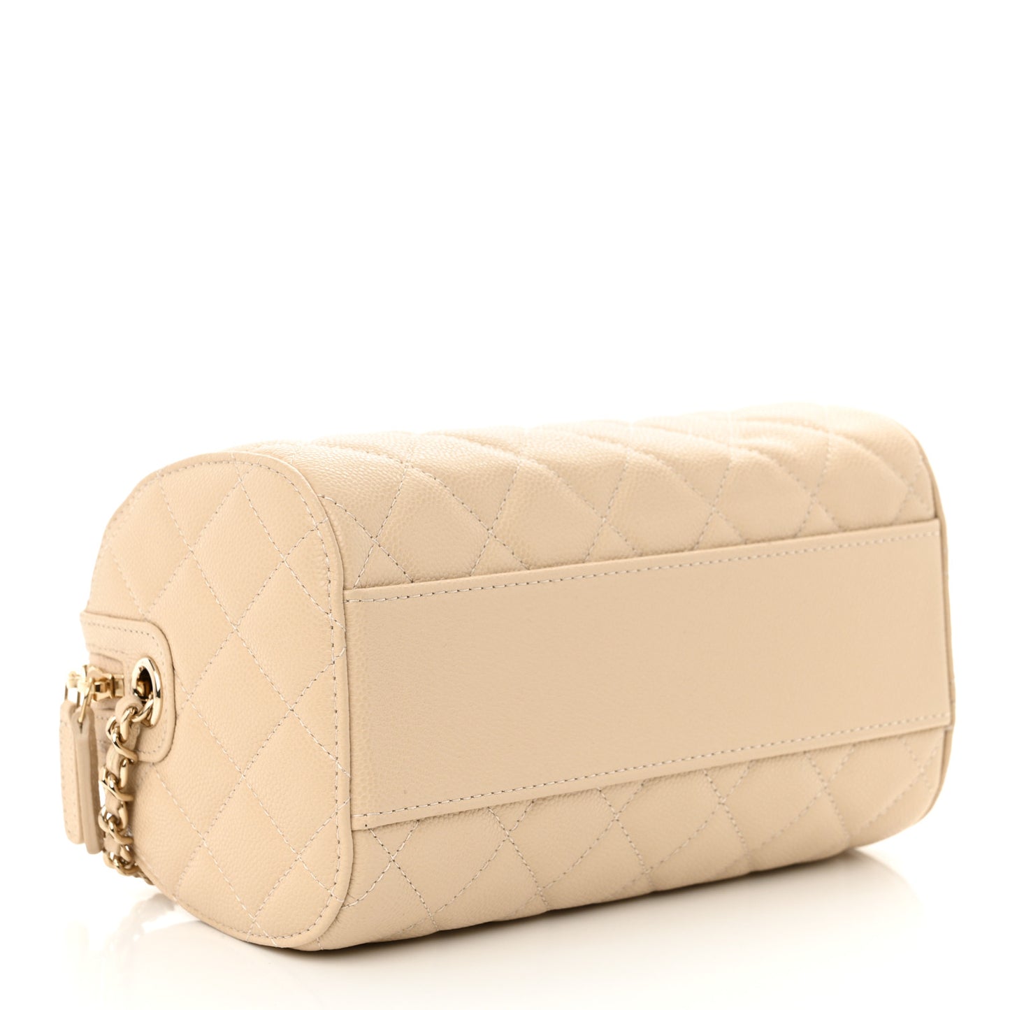 Caviar Quilted Mini Bowling Bag Beige