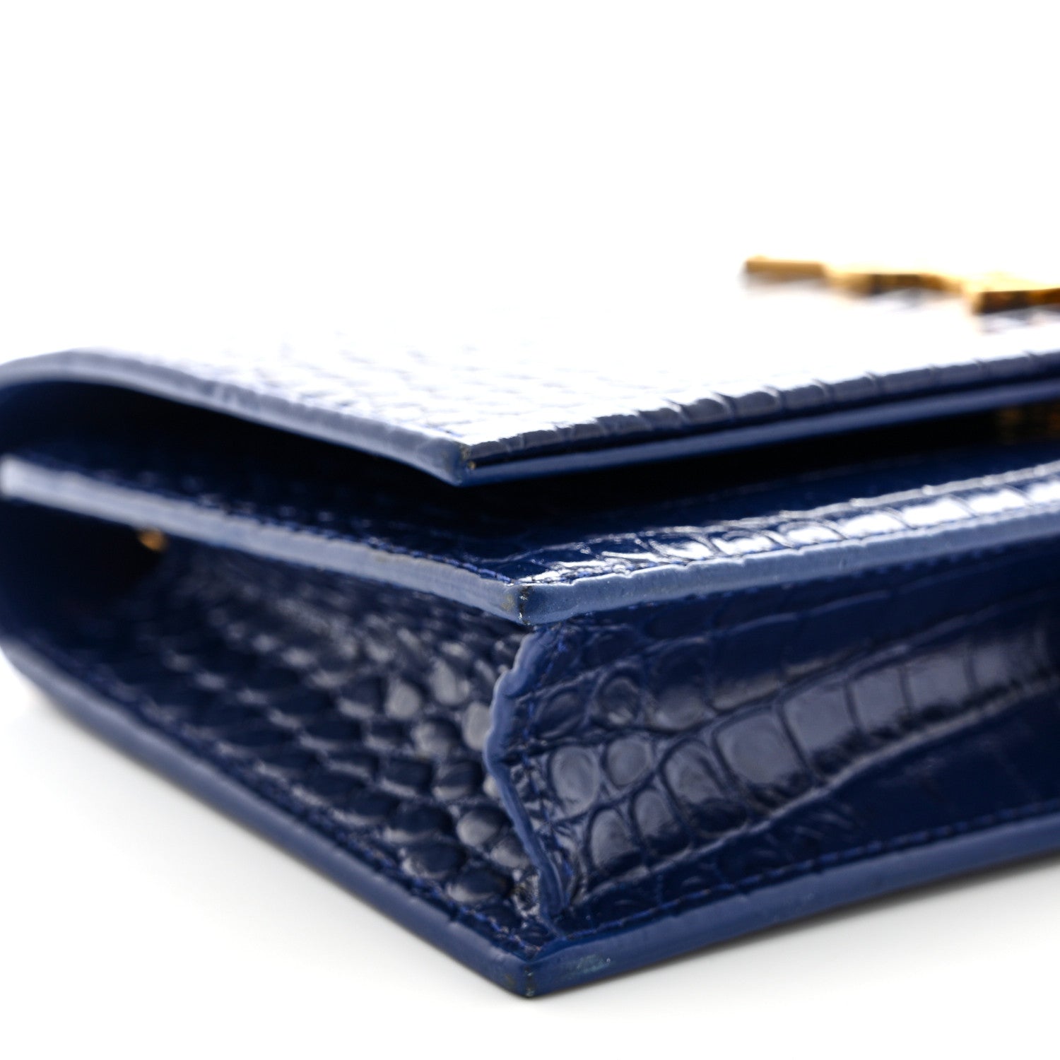 Saint Laurent Calfskin Crocodile Embossed Kate Monogram Tassel Chain Wallet Royal Blue 9 of 13