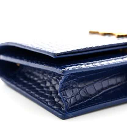 Saint Laurent Calfskin Crocodile Embossed Kate Monogram Tassel Chain Wallet Royal Blue 9 of 13