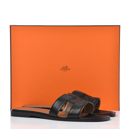 Hermes Lizard Oran Sandals 37.5 Black 13 of 13