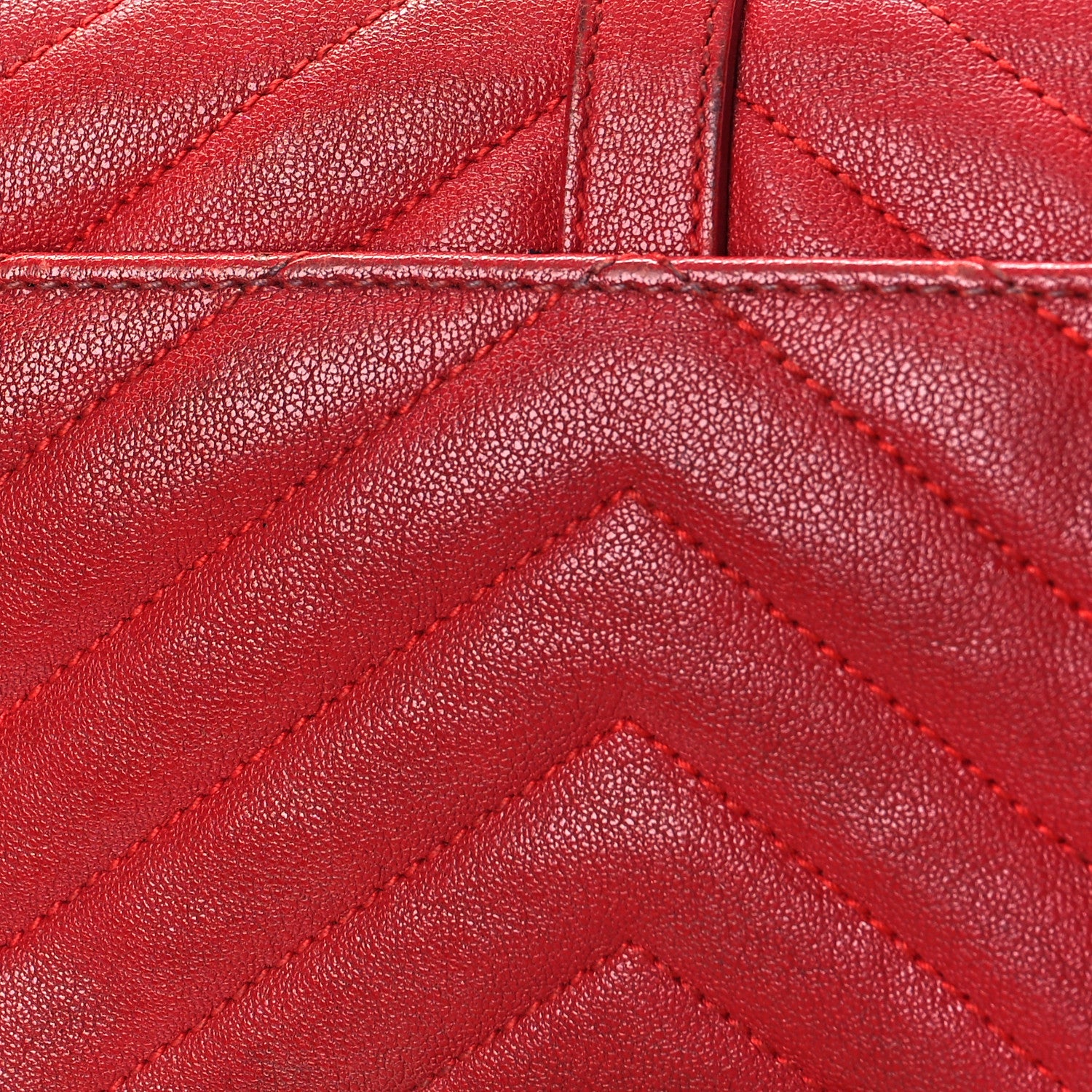 Saint Laurent Sheepskin Matelasse Chevron Monogram College Chain Wallet New Red 10 of 16