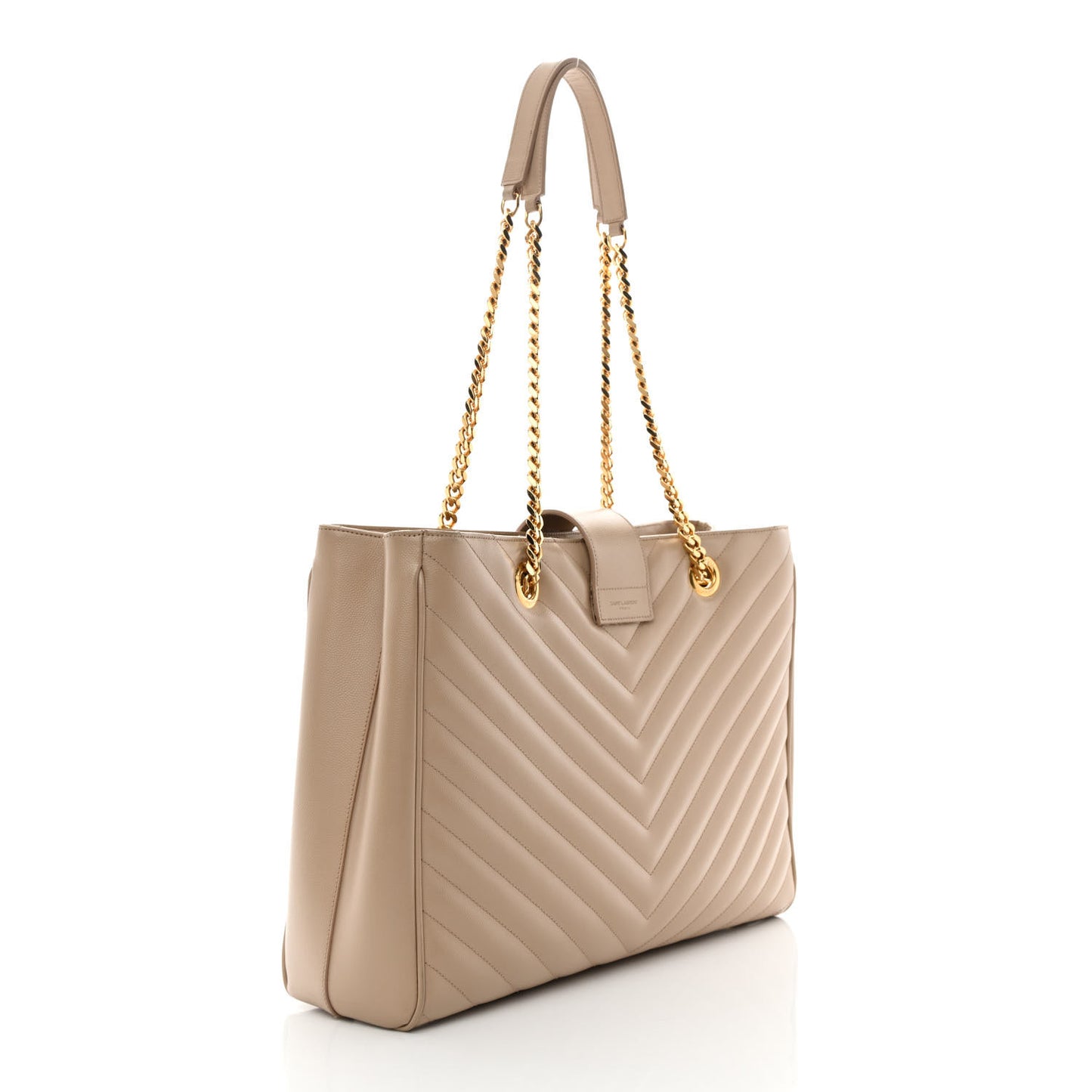 Grain De Poudre Matelasse Chevron Monogram Shopping Bag Dark Beige