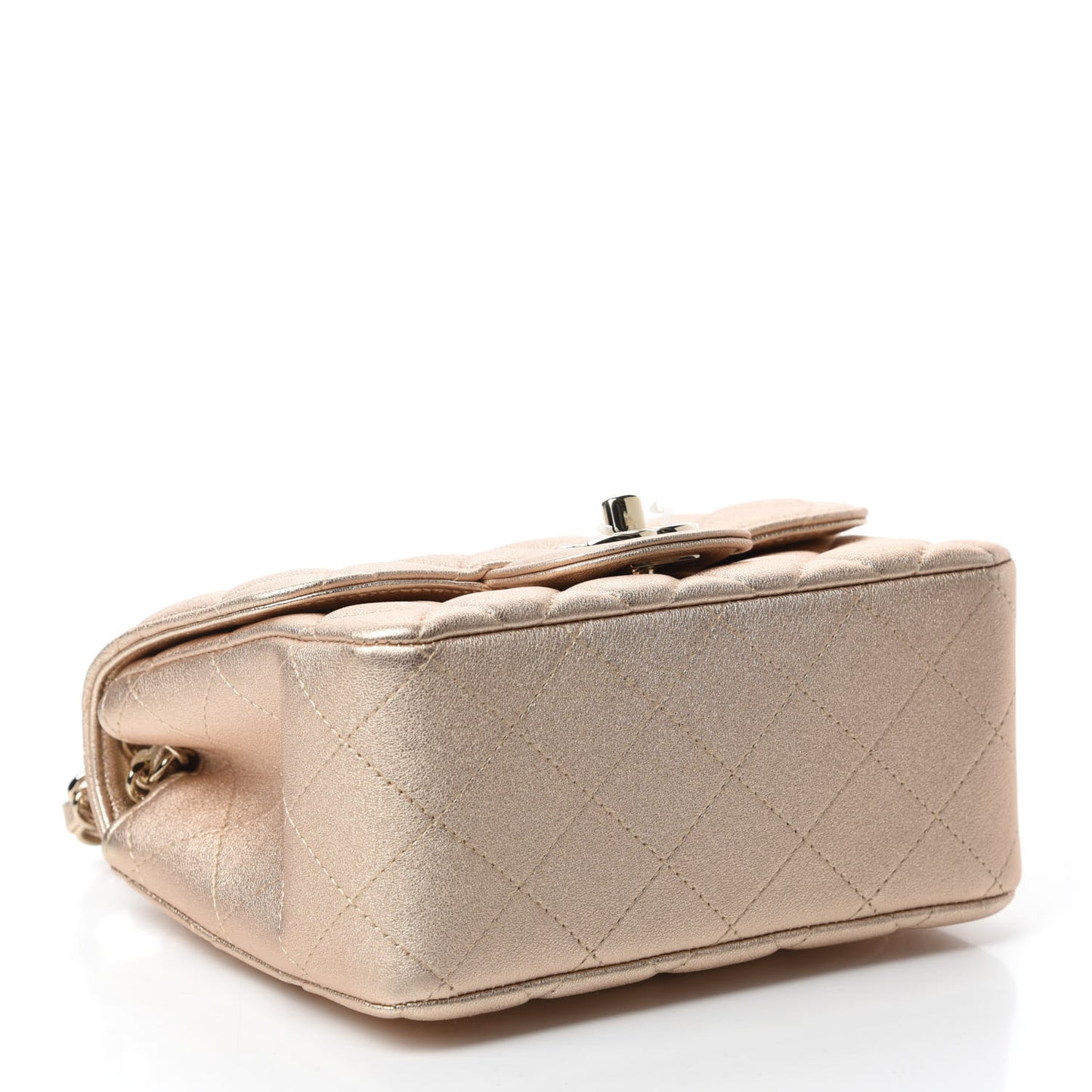Metallic Lambskin Quilted Mini Square Flap Gold