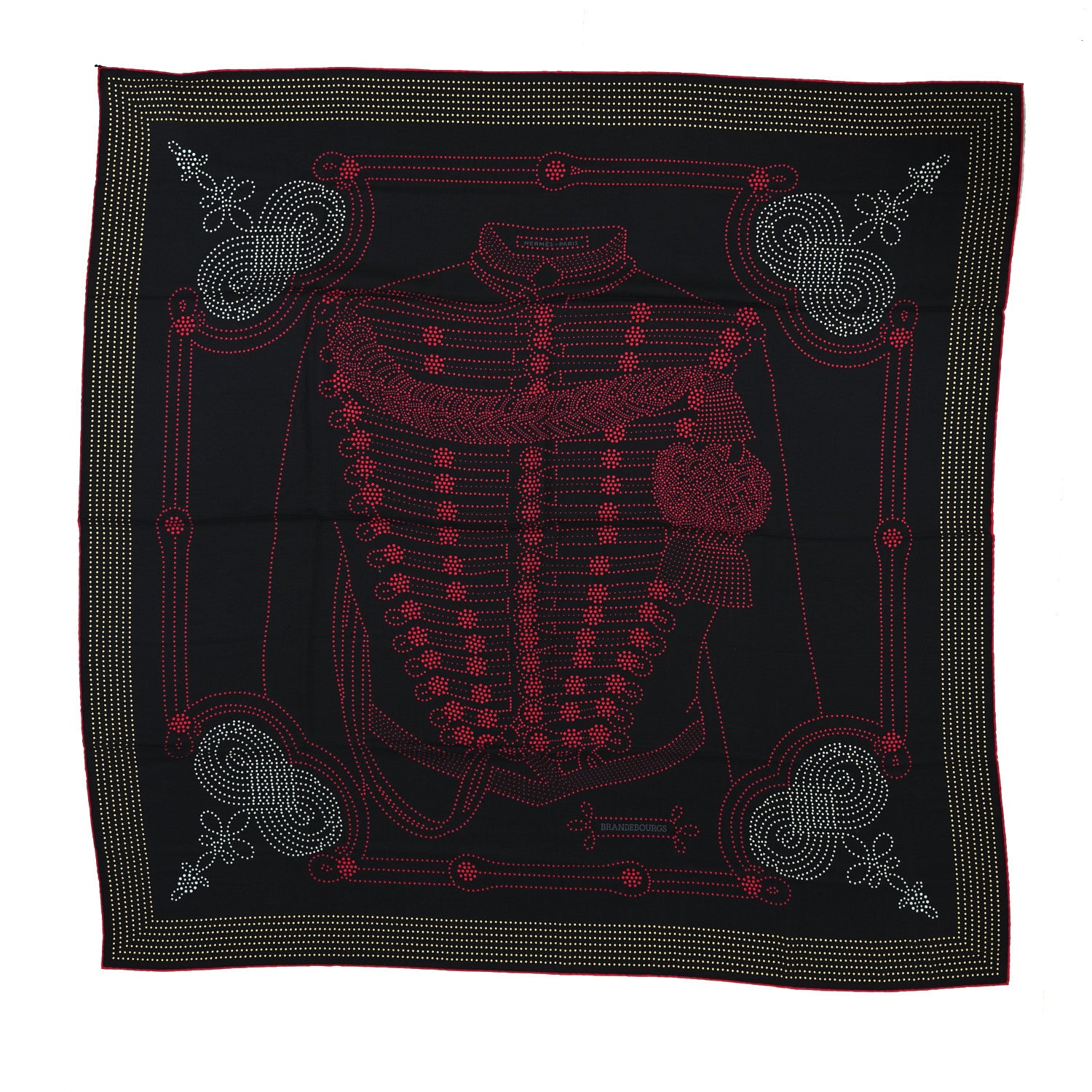 Hermes Cashmere Silk Brandebourgs Points Shawl 140 Black Fuchsia Jaune 1 of 5