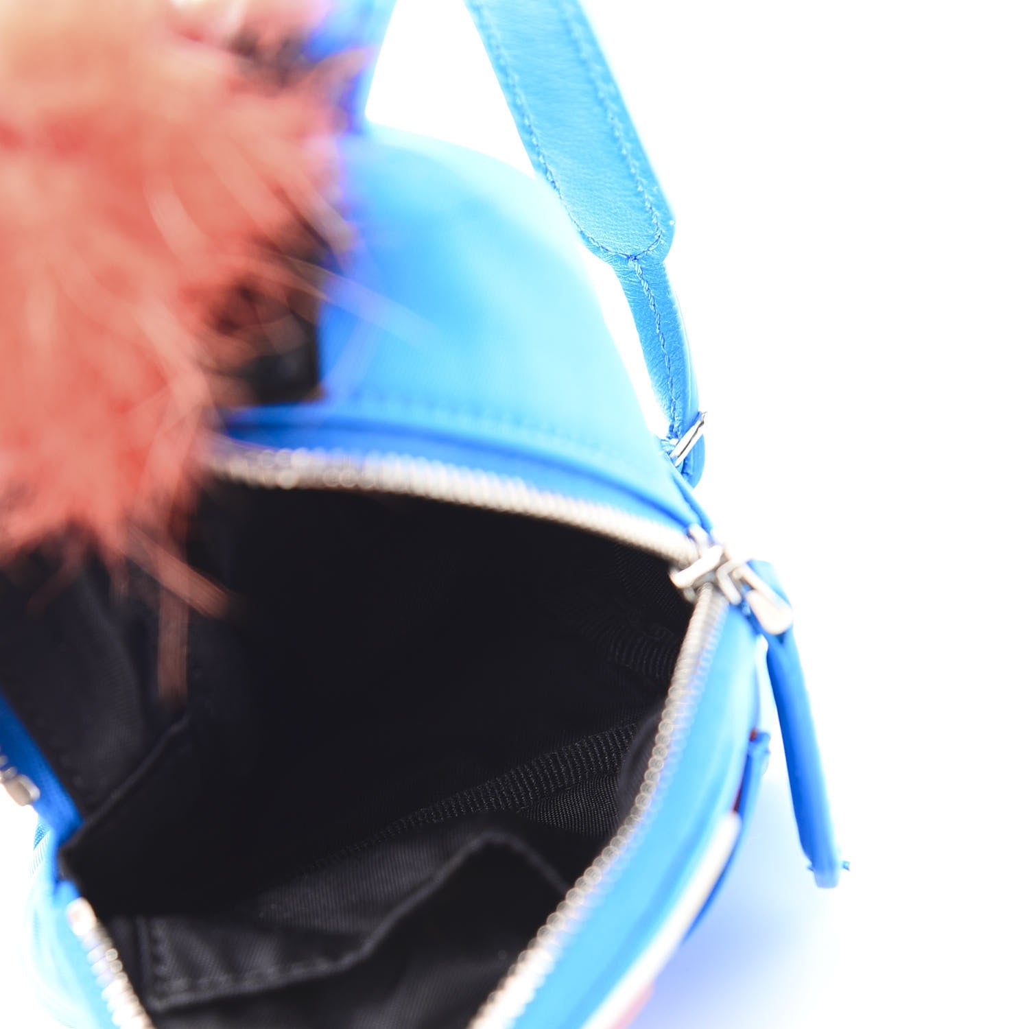 Fendi Nylon Shiny Nappa Nutria Fox Fur Monster Eyes Mini Backpack Charm Blue Royal Multicolor 4 of 8