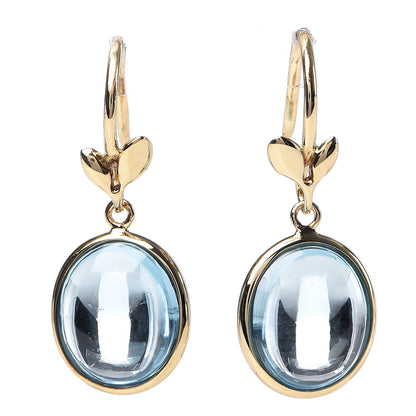 Tiffany 18K Yellow Gold Blue Topaz Paloma Picasso Olive Leaf Drop Earrings 1 of 4