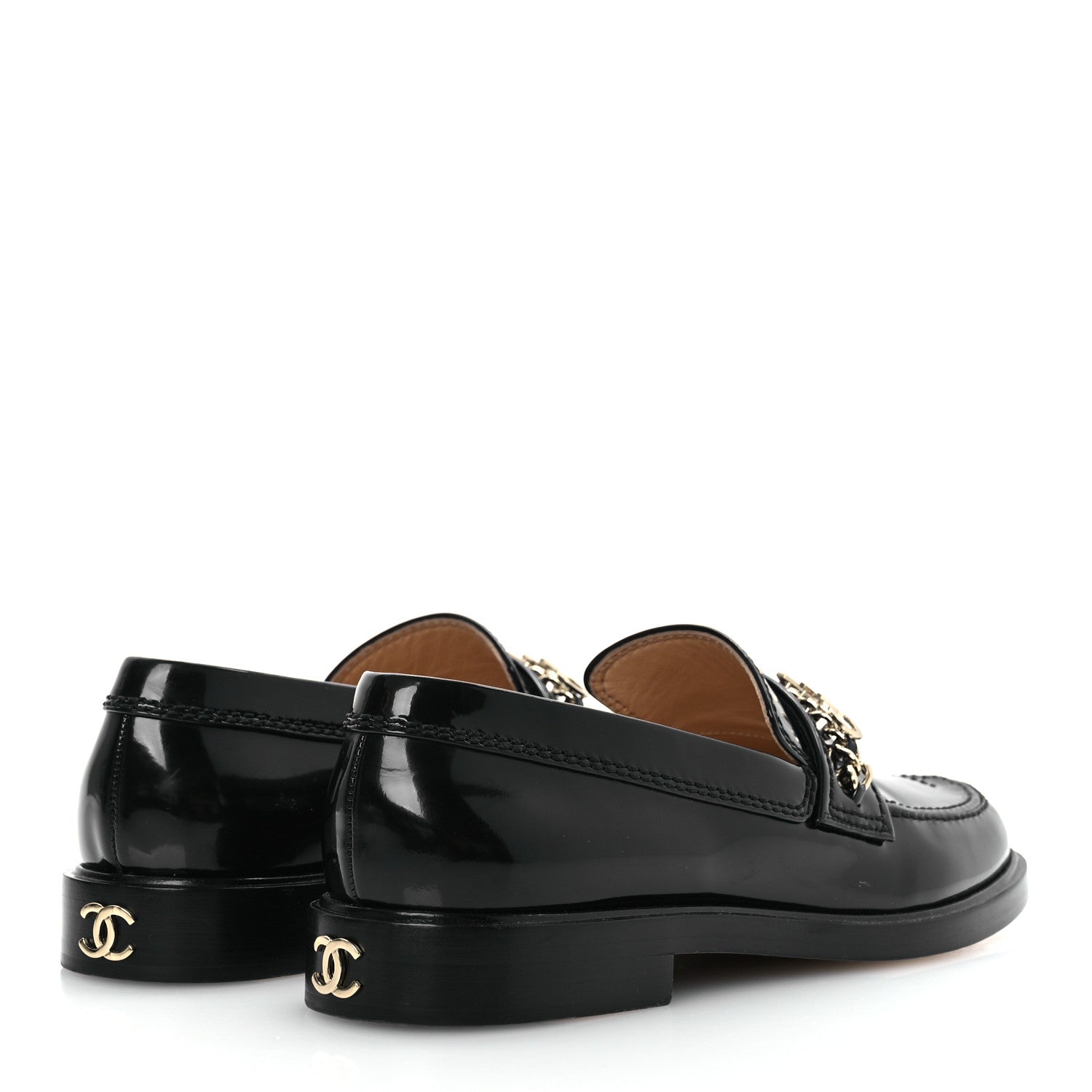 Chanel Patent Calfskin Logo Loafers 38.5 Black 5 of 11