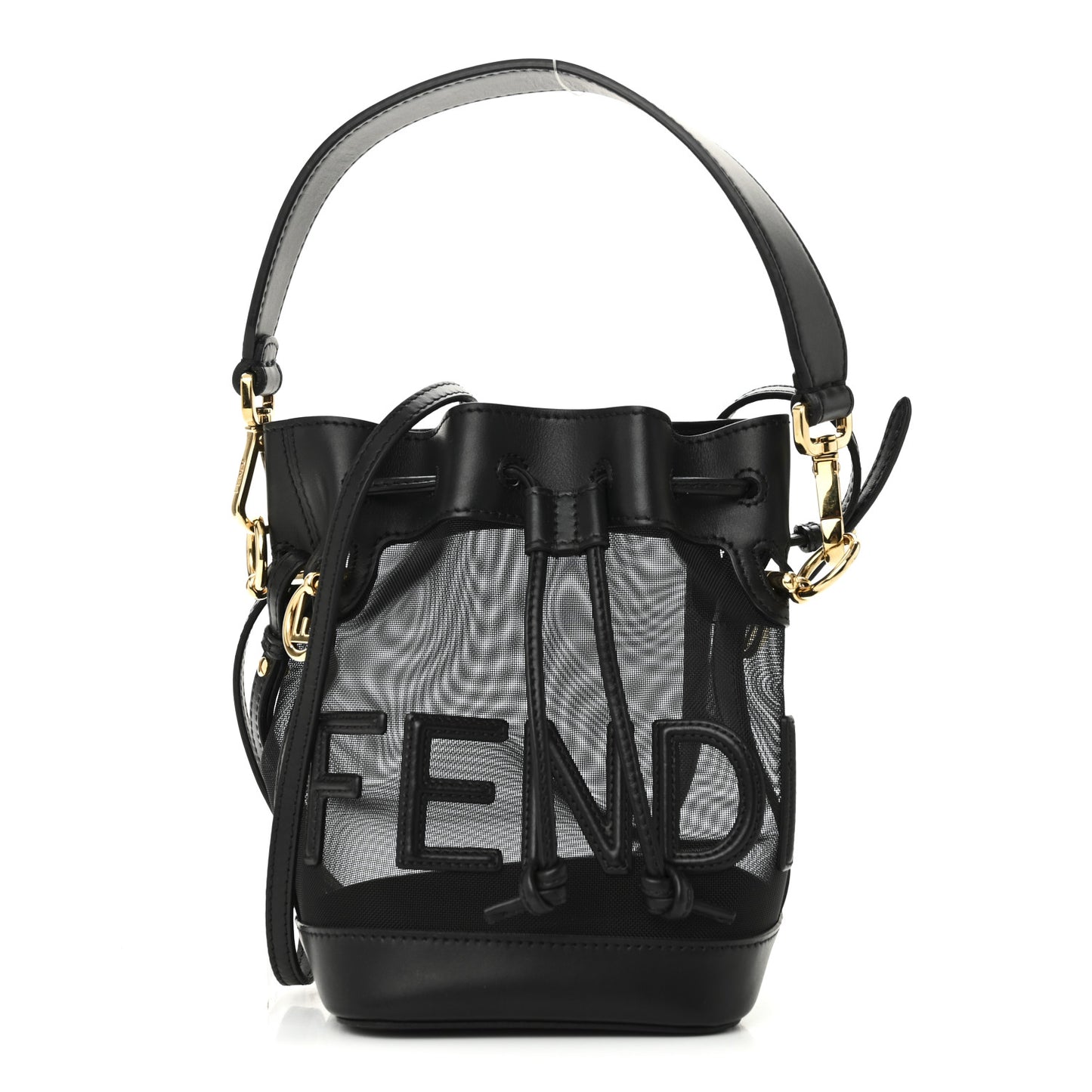 Mesh Vitello King F is Fendi Logo Embroidered Mini Mon Tresor Bucket Bag Black