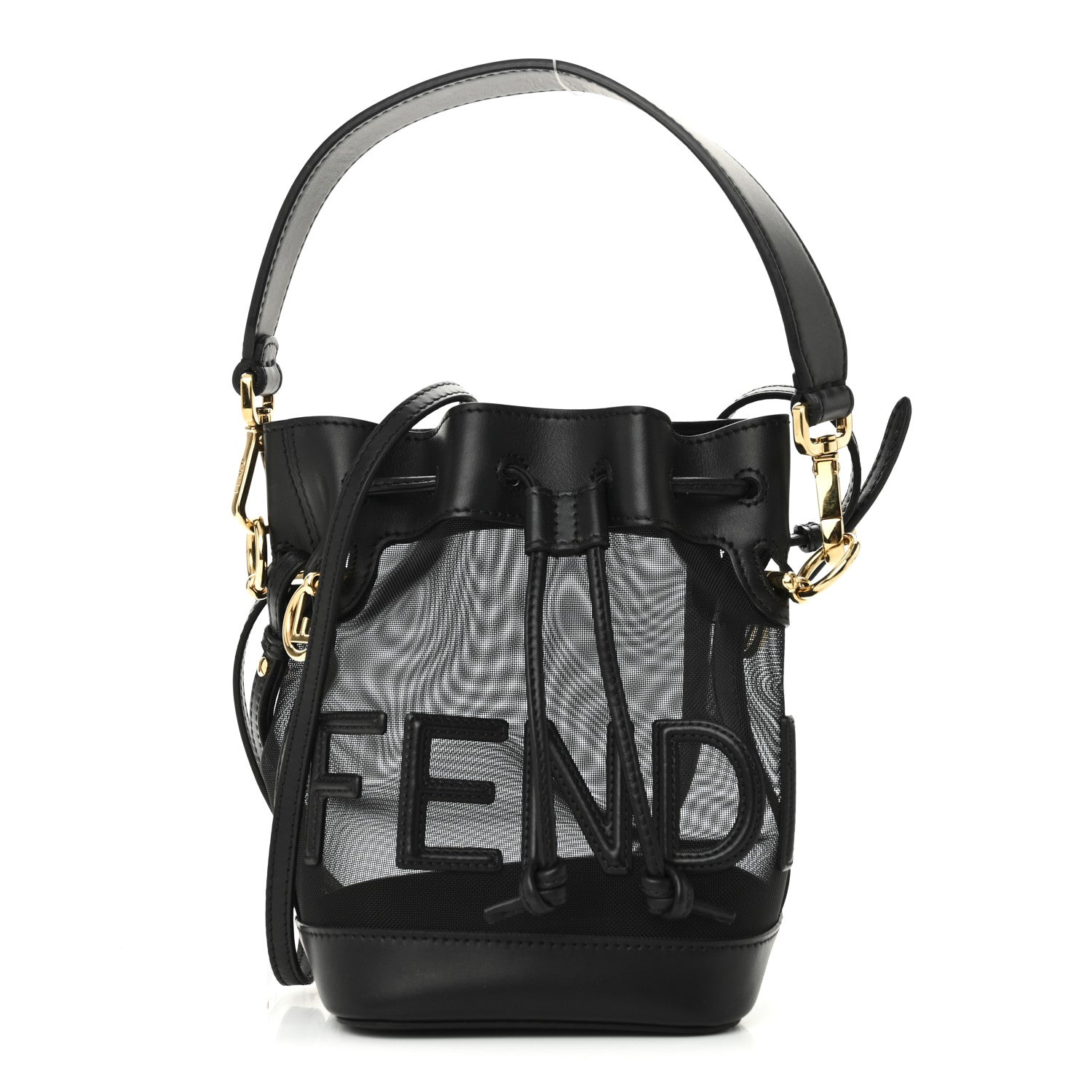 Fendi Mesh Vitello King F is Fendi Logo Embroidered Mini Mon Tresor Bucket Bag Black 1 of 9