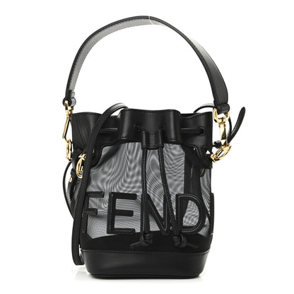 Fendi Mesh Vitello King F is Fendi Logo Embroidered Mini Mon Tresor Bucket Bag Black 1 of 9