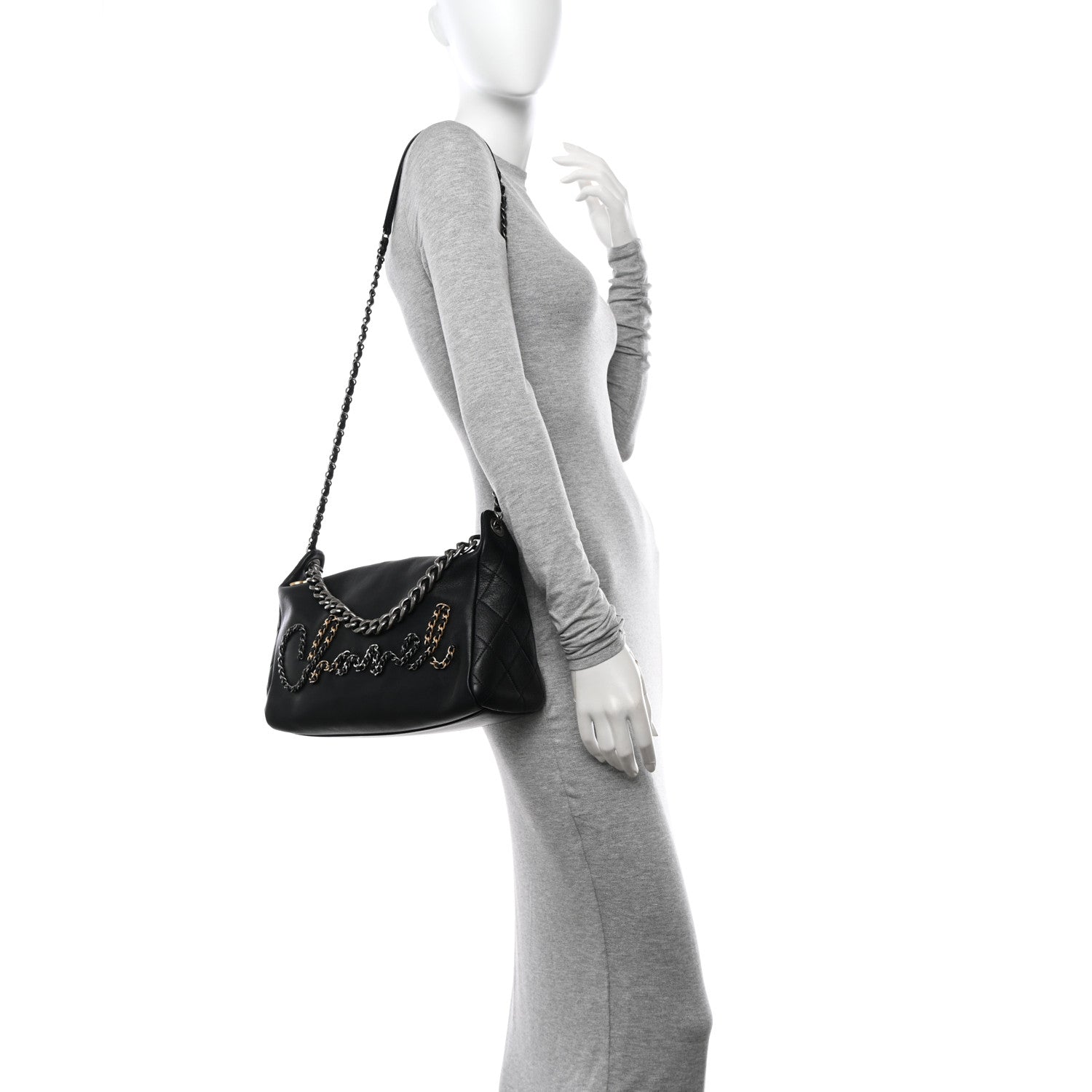 Chanel Calfskin Chain 20s Signature Hobo Black 2 of 11