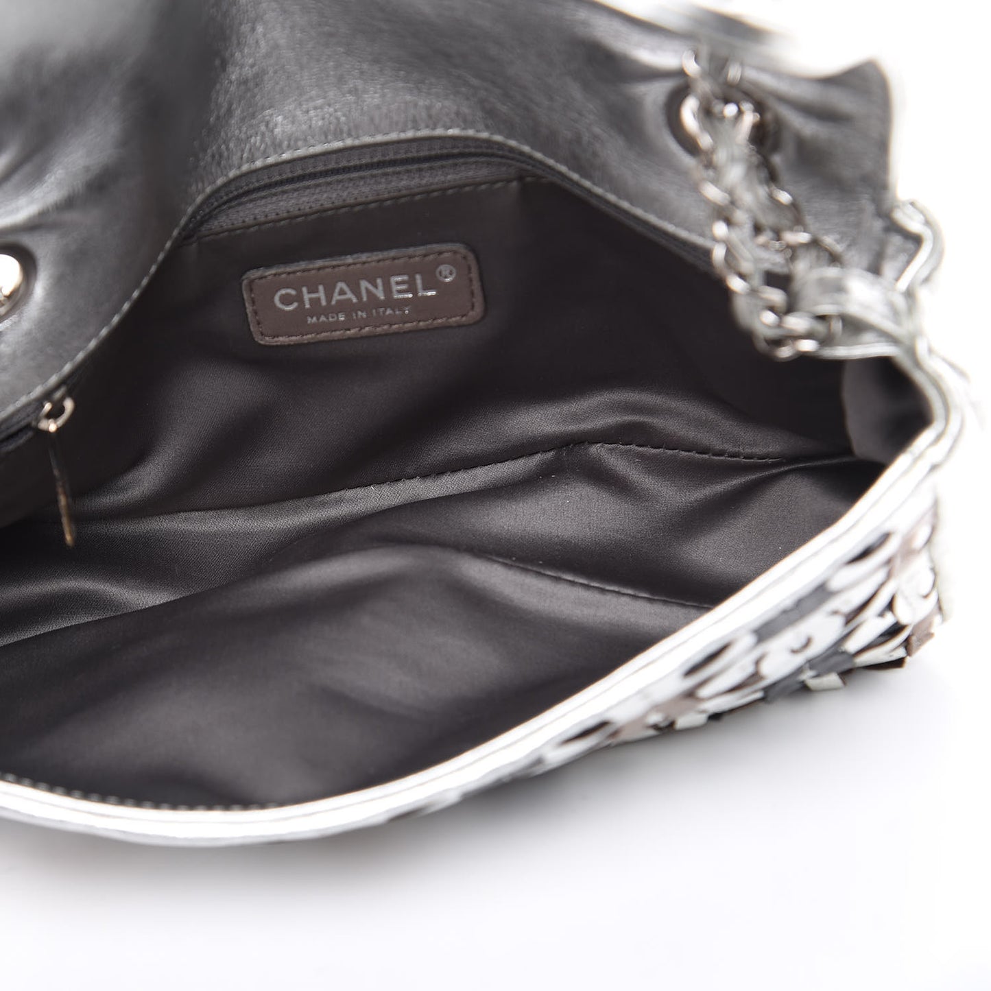 Metallic Crackled Calfskin Medium CC Mix Flap Silver Gold