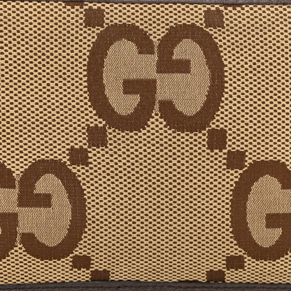 Gucci Monogram Jumbo GG Textured Dollar Calfskin Web Mini Crossbody Bag Camel Ebony New Acero 5 of 11
