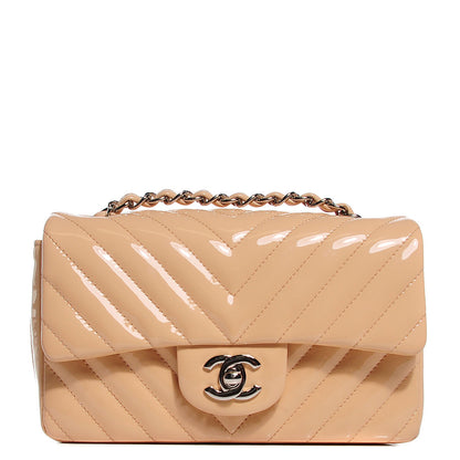 Chanel Patent Chevron Quilted Mini Rectangular Flap Beige 1 of 9