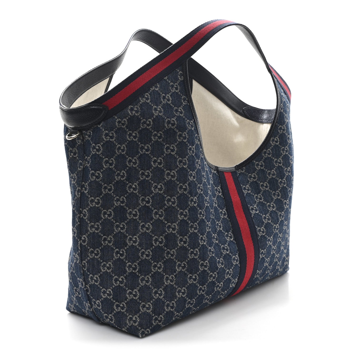 Gucci Denim GG Monogram Web Large Giglio Tote Blue 4 of 10