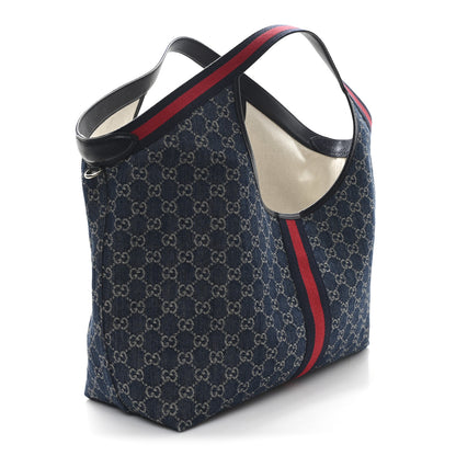 Gucci Denim GG Monogram Web Large Giglio Tote Blue 4 of 10
