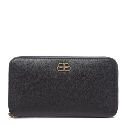 Balenciaga Grained Calfskin BB Continental Zip Around Wallet Black 1 of 7