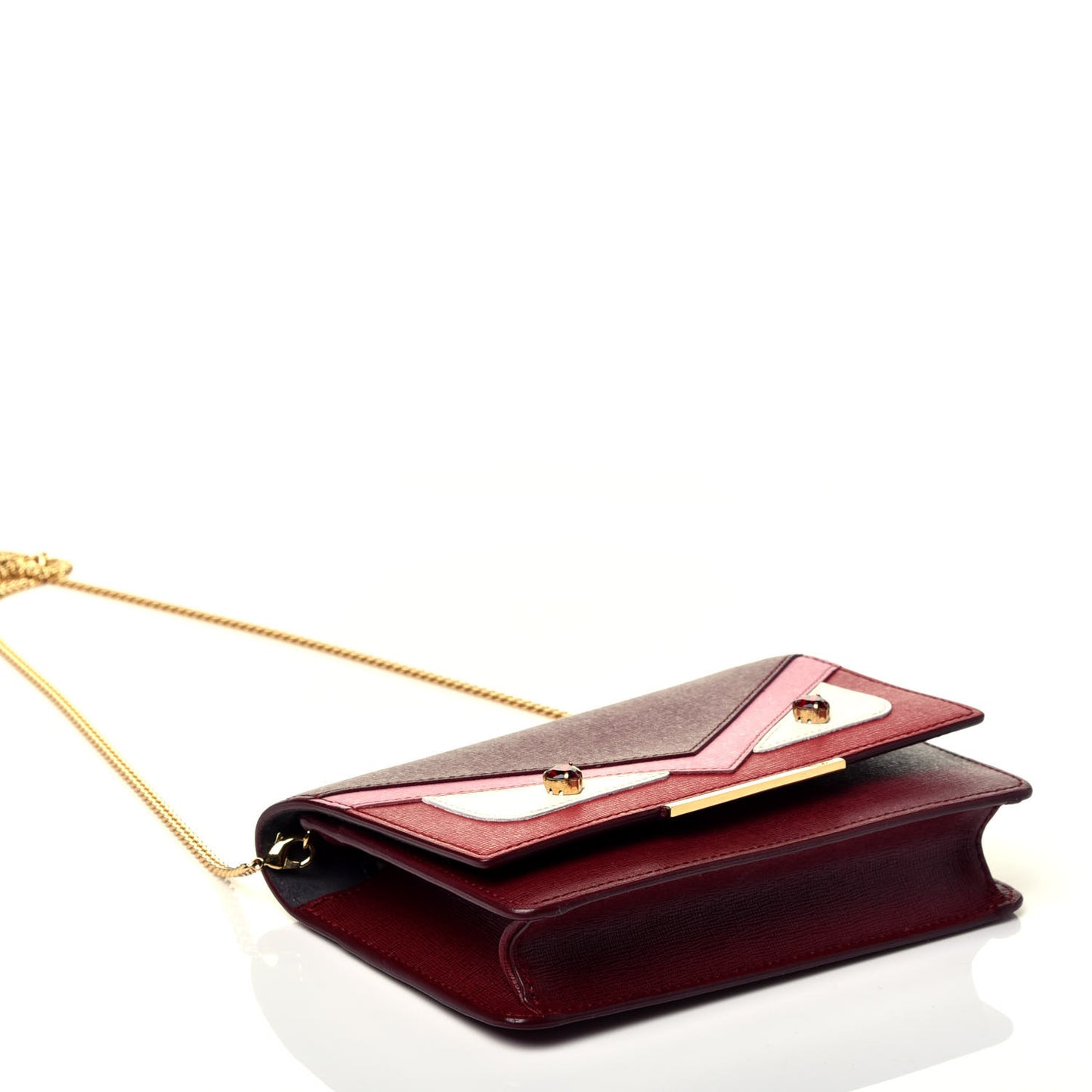 Vitello Elite Crystal Fendi Loves Monster Eyes Tube Wallet on Chain Rosso Scuro Multicolor