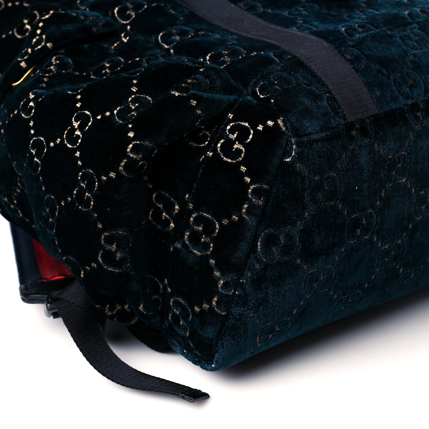 Velvet GG Monogram Web Medium Double Buckle Backpack Blue Beige Black