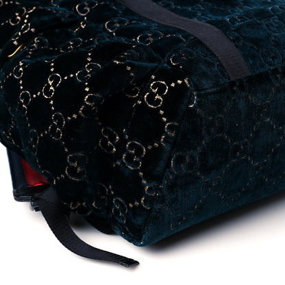 Gucci Velvet GG Monogram Web Medium Double Buckle Backpack Blue Beige Black 9 of 10
