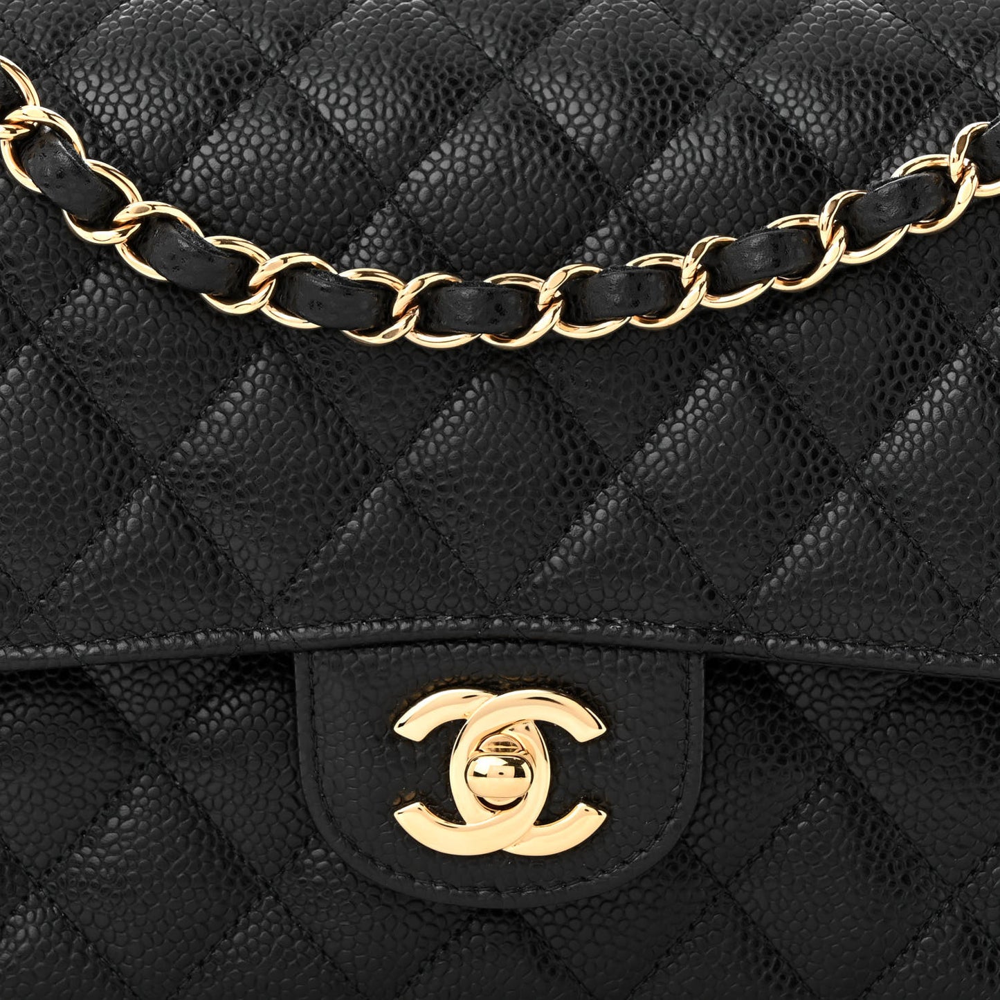 Caviar Quilted Medium Double Flap Black