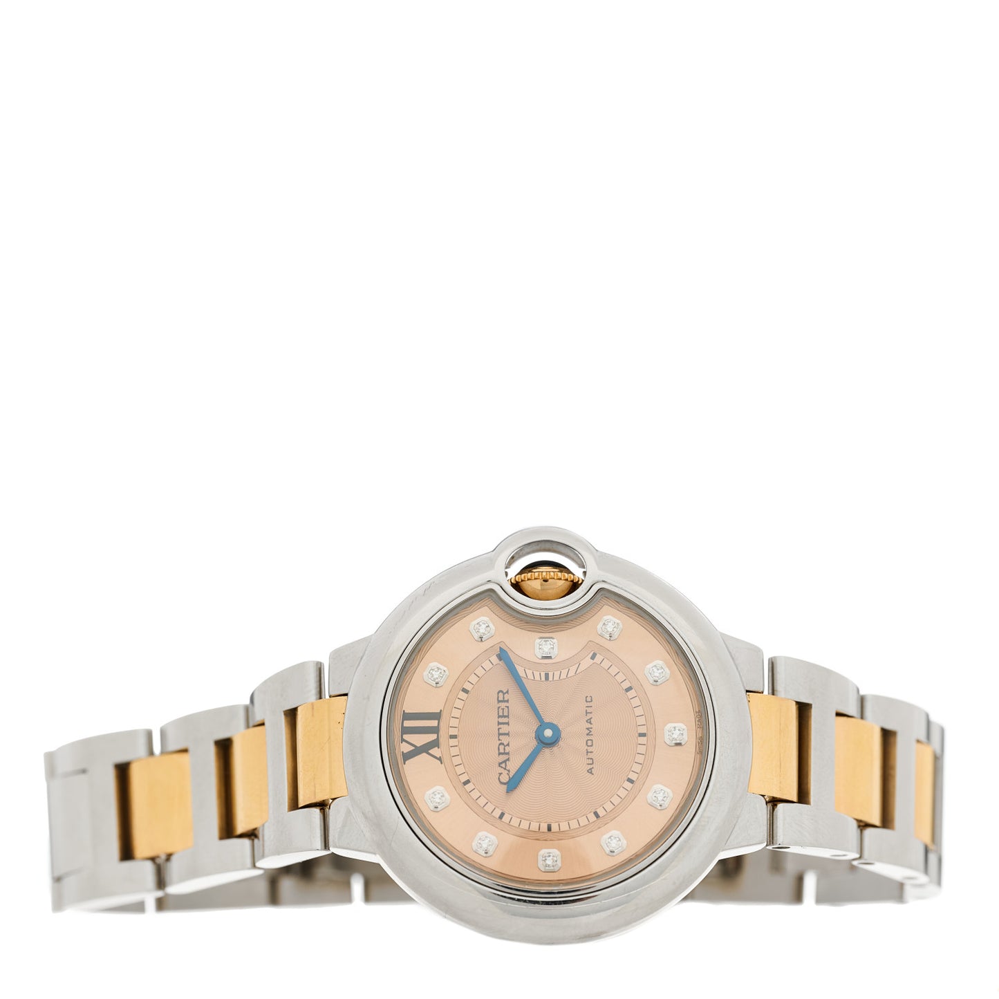Stainless Steel 18K Pink Gold Diamond 33mm Ballon Bleu De Cartier Automatic Watch Champagne