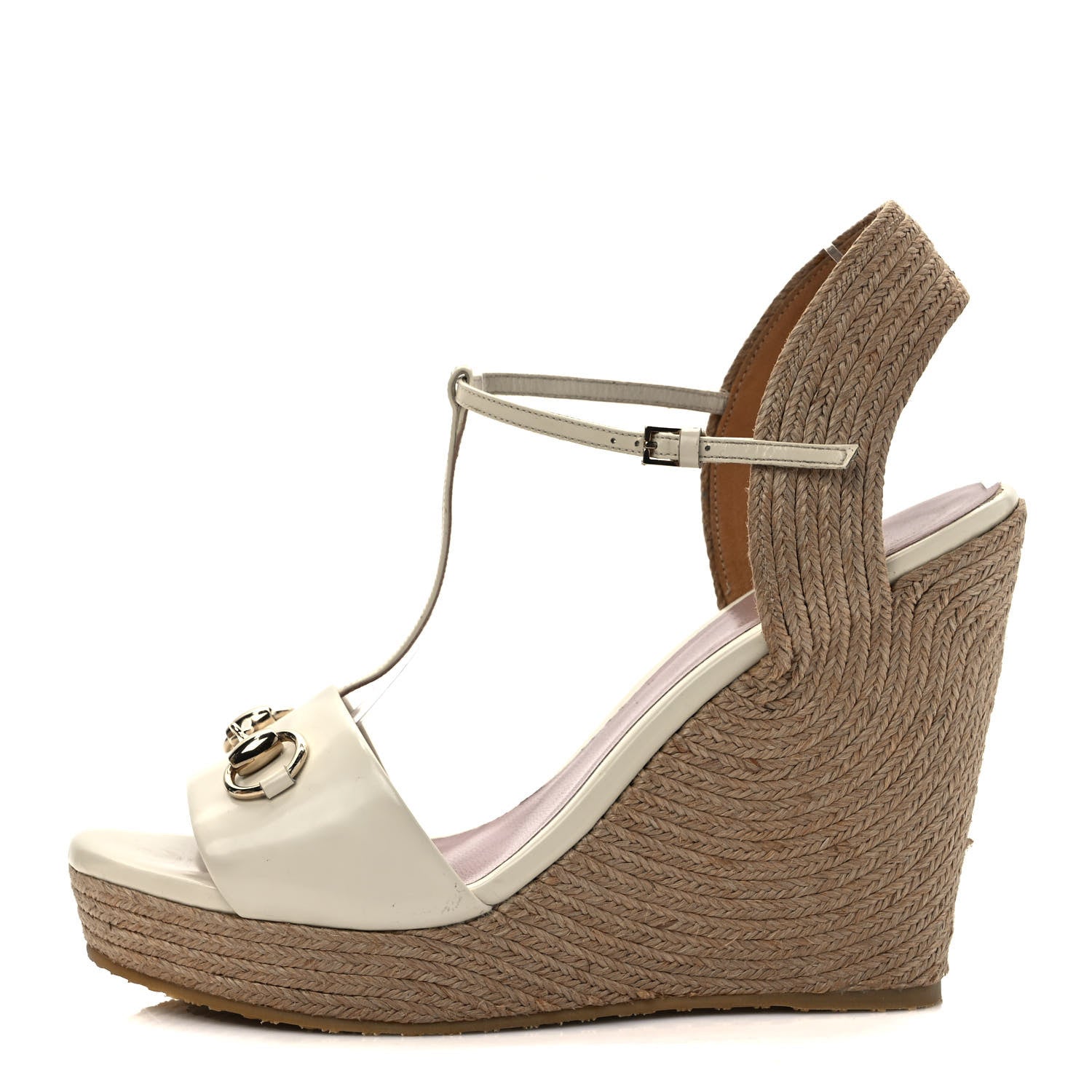 Gucci Kid Scamosciato Horsebit Platform Espadrille Wedge Sandals 41.5 Cream 1 of 8