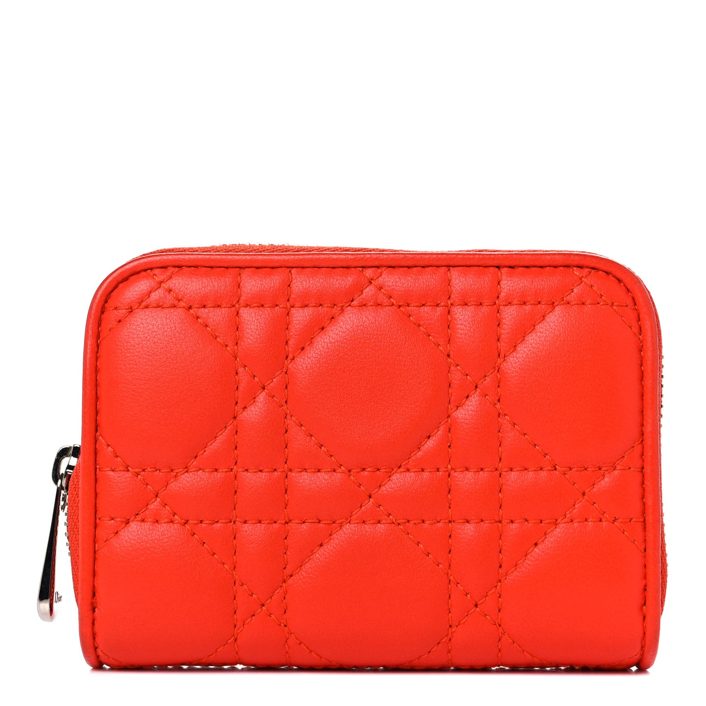 Lambskin Cannage Mini Lady Dior Zip Portemonnaie Orange