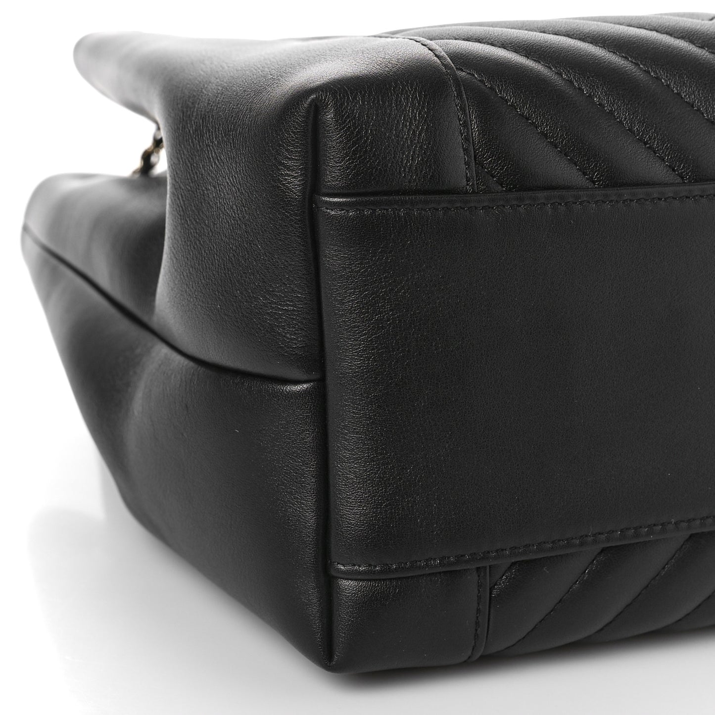 Calfskin Quilted Daily Chevron Drawstring Bag Black