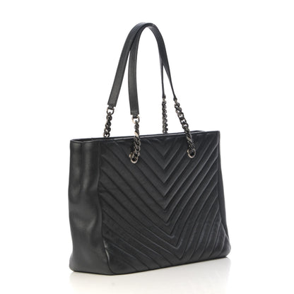 Saint Laurent Sheepskin Matelasse Chevron Large Monogram Shopping Bag Black 3 of 14