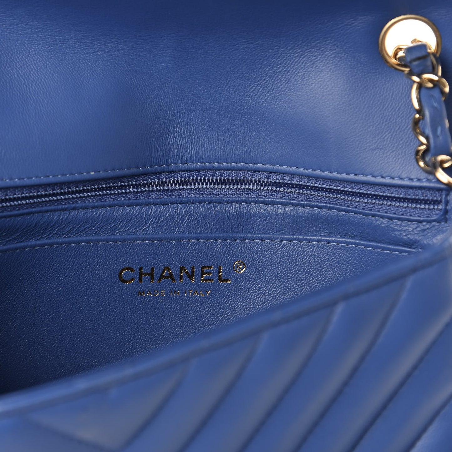 Lambskin Chevron Quilted Mini Rectangular Flap Blue