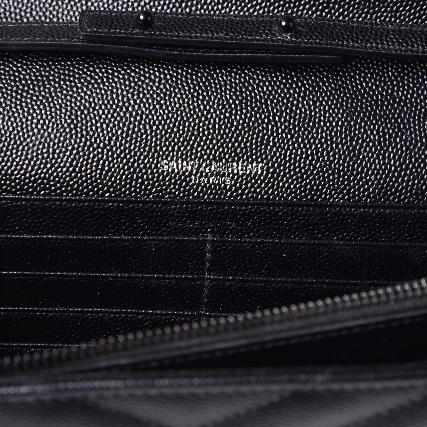 Saint Laurent Grain De Poudre Matelasse Chevron Monogram Chain Wallet Black 6 of 8