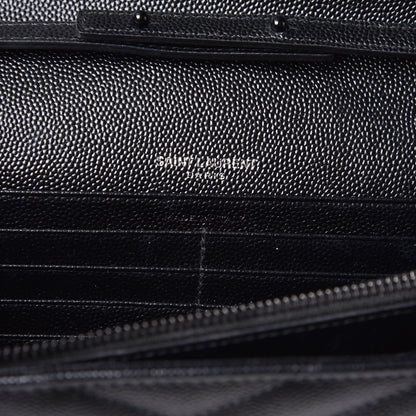 Saint Laurent Grain De Poudre Matelasse Chevron Monogram Chain Wallet Black 6 of 8