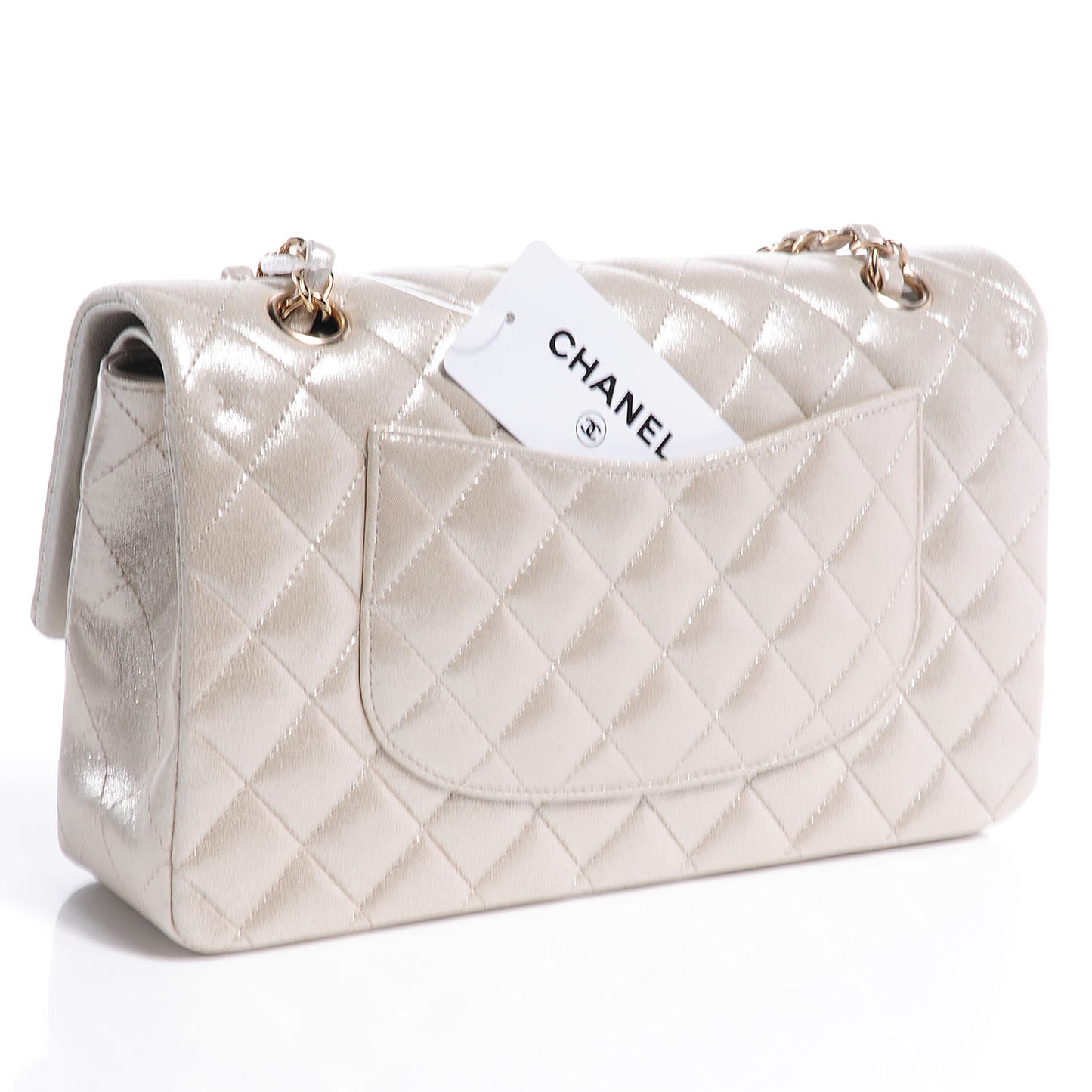 Iridescent Calfskin Medium Double Flap Light Gold