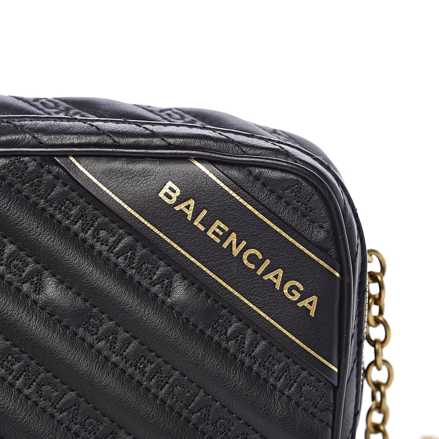 Calfskin Logo Matelasse Chain Strap Blanket Reporter XS Black