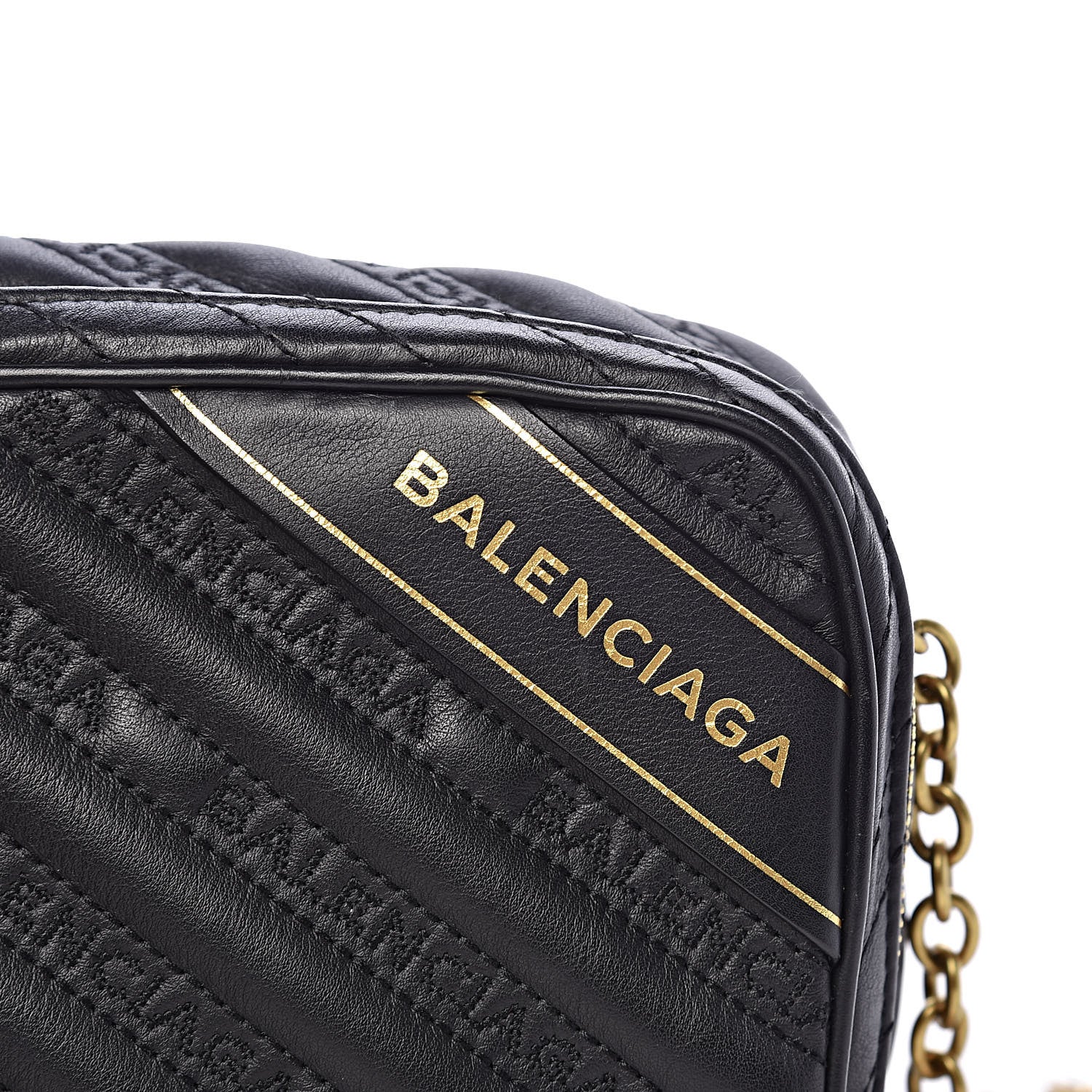 Balenciaga Calfskin Logo Matelasse Chain Strap Blanket Reporter XS Black 10 of 10