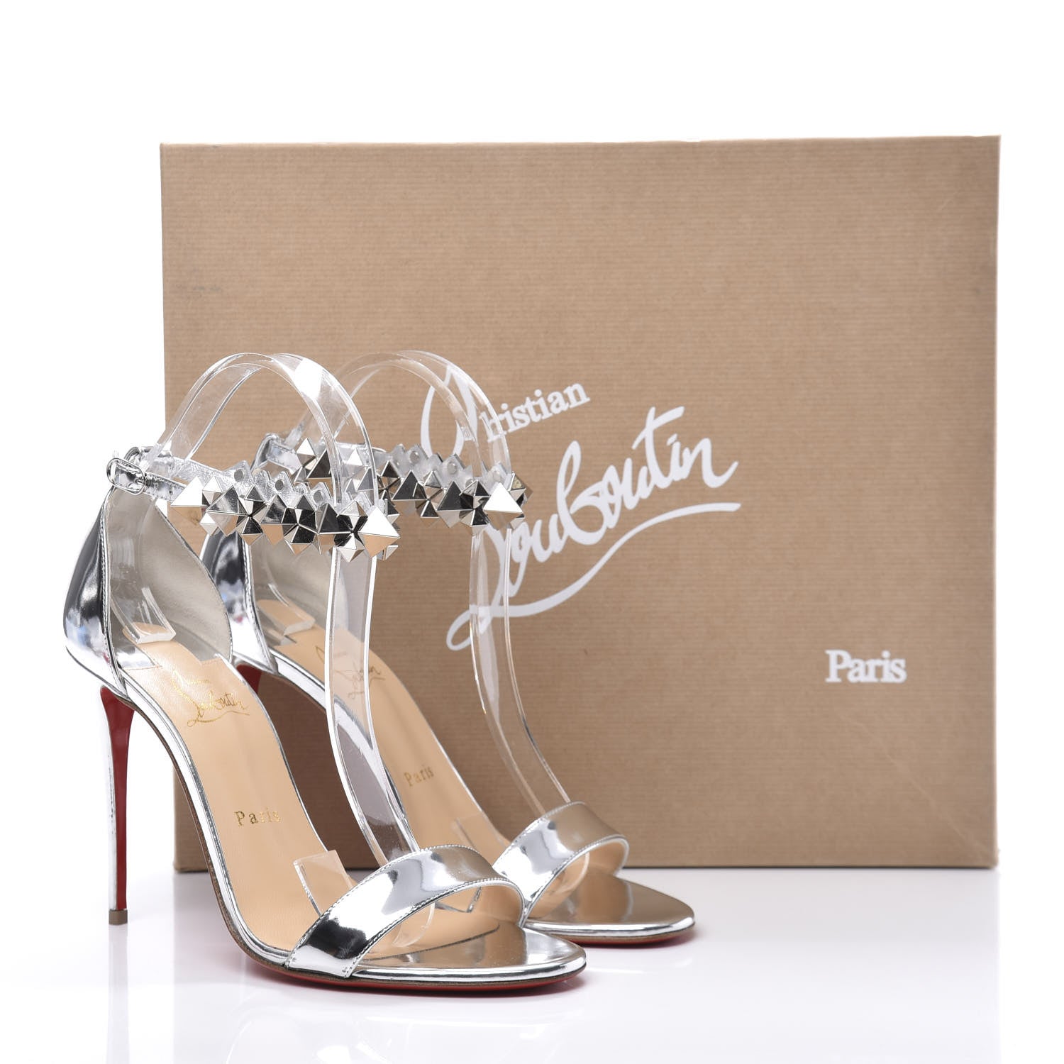 Christian Louboutin Specchio Calfskin Planetava 100 Spike Sandals 39.5 Silver 8 of 8