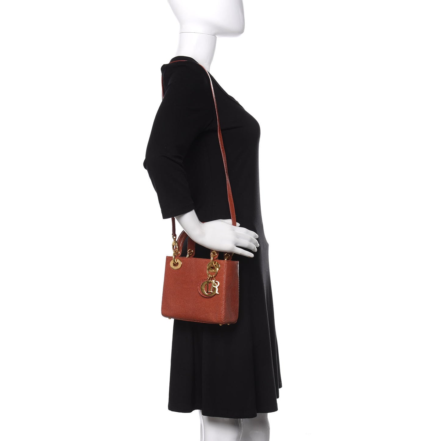 Lizard Mini Lady Dior Dark Orange