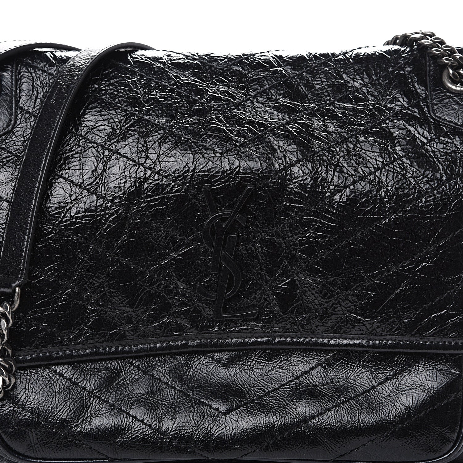 Saint Laurent Crinkled Calfskin Matelasse Monogram Large Niki Chain Satchel Black 9 of 9
