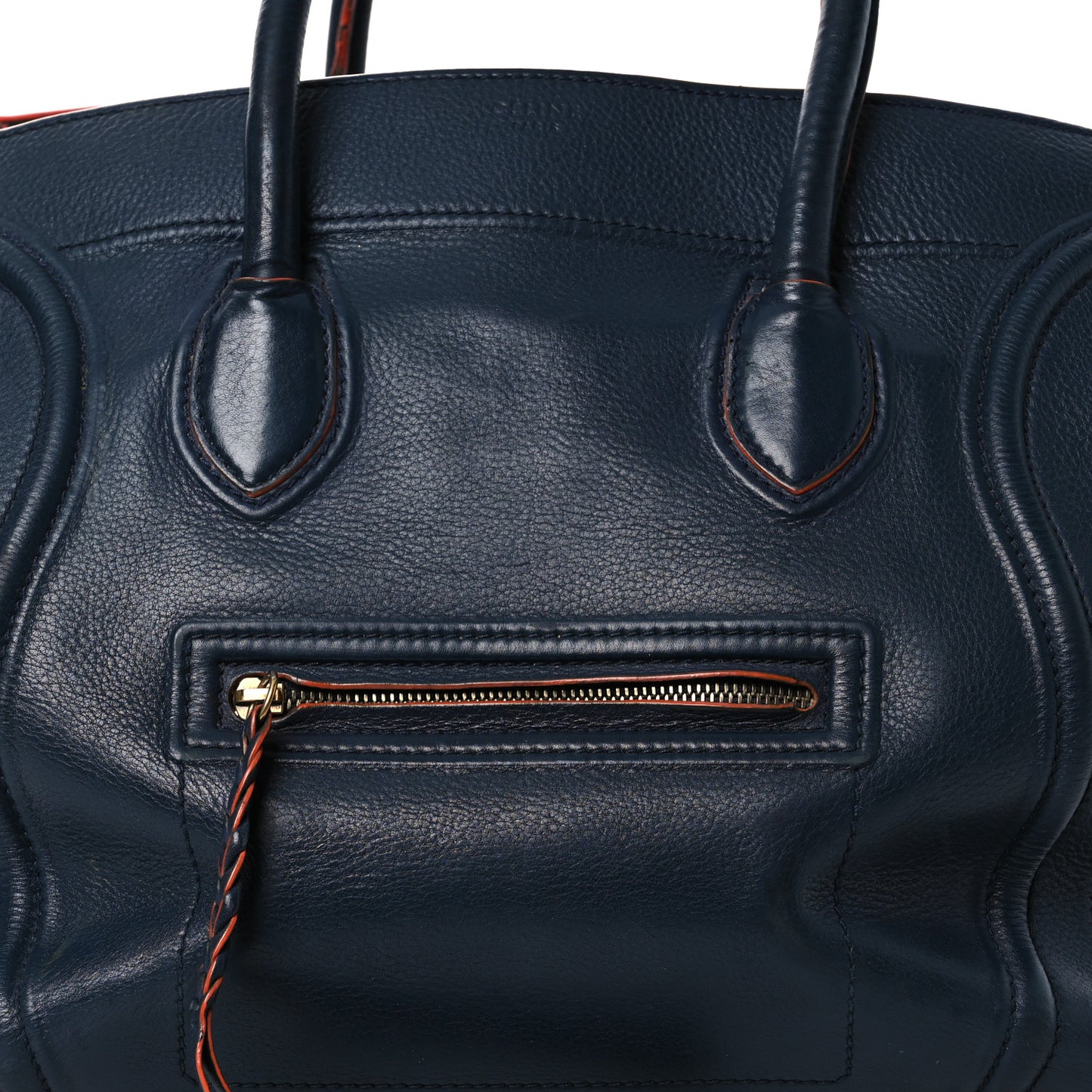 Supple Calfskin Large Phantom Luggage Navy Blue Orange