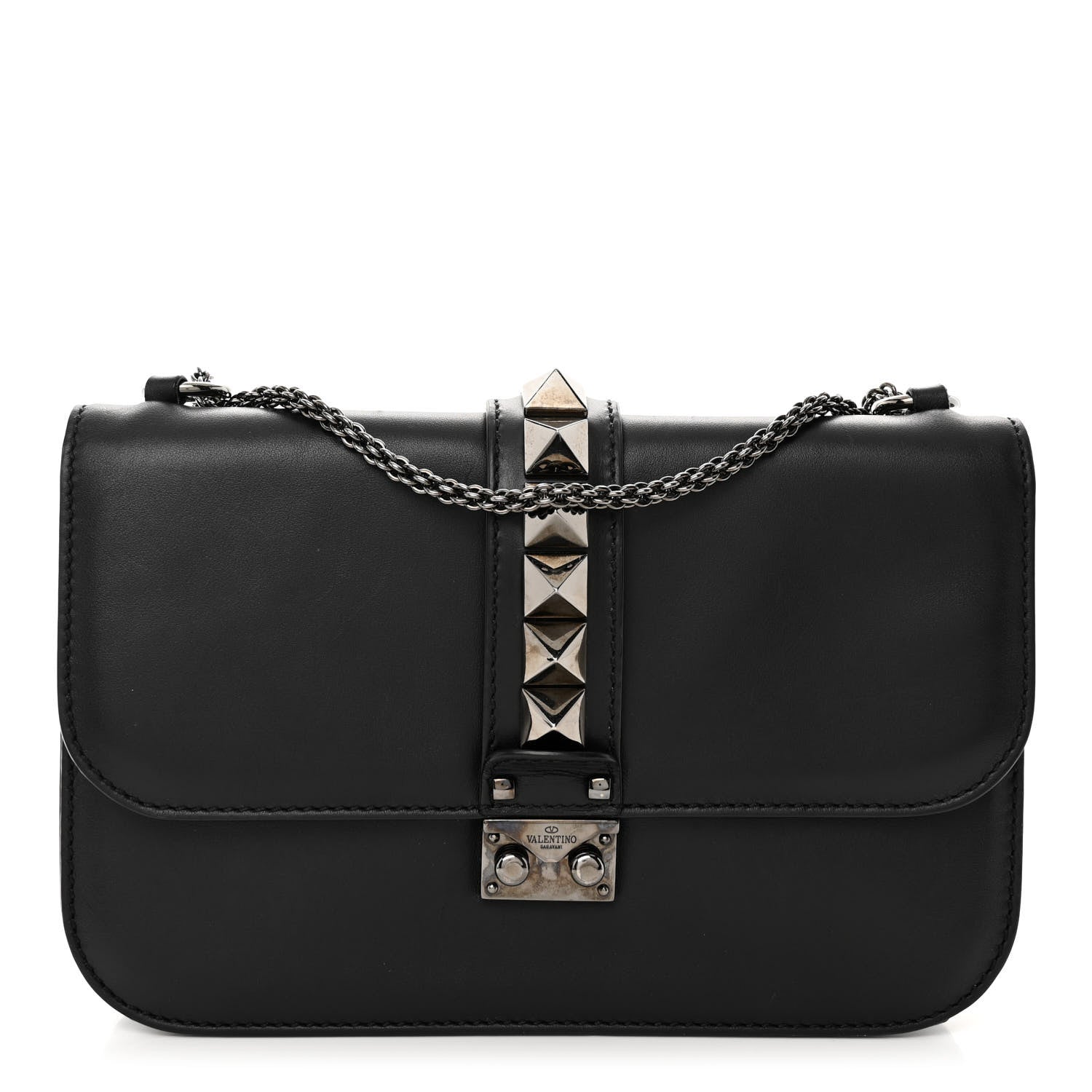 Valentino Garavani Vitello Medium Glam Lock Rockstud Flap Black 1 of 12