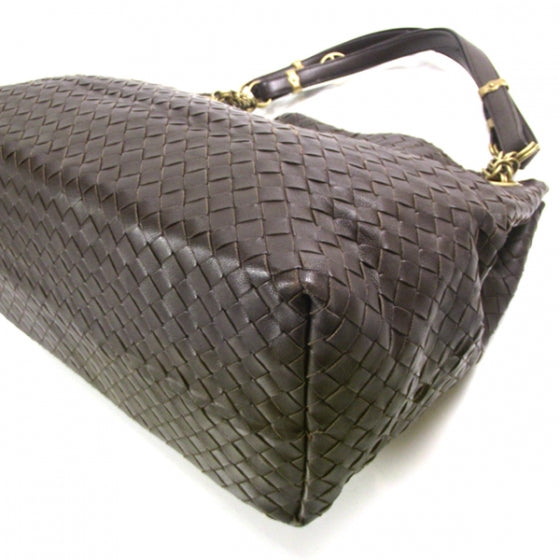 Leather Woven Chain Shoulder Bag Ebano