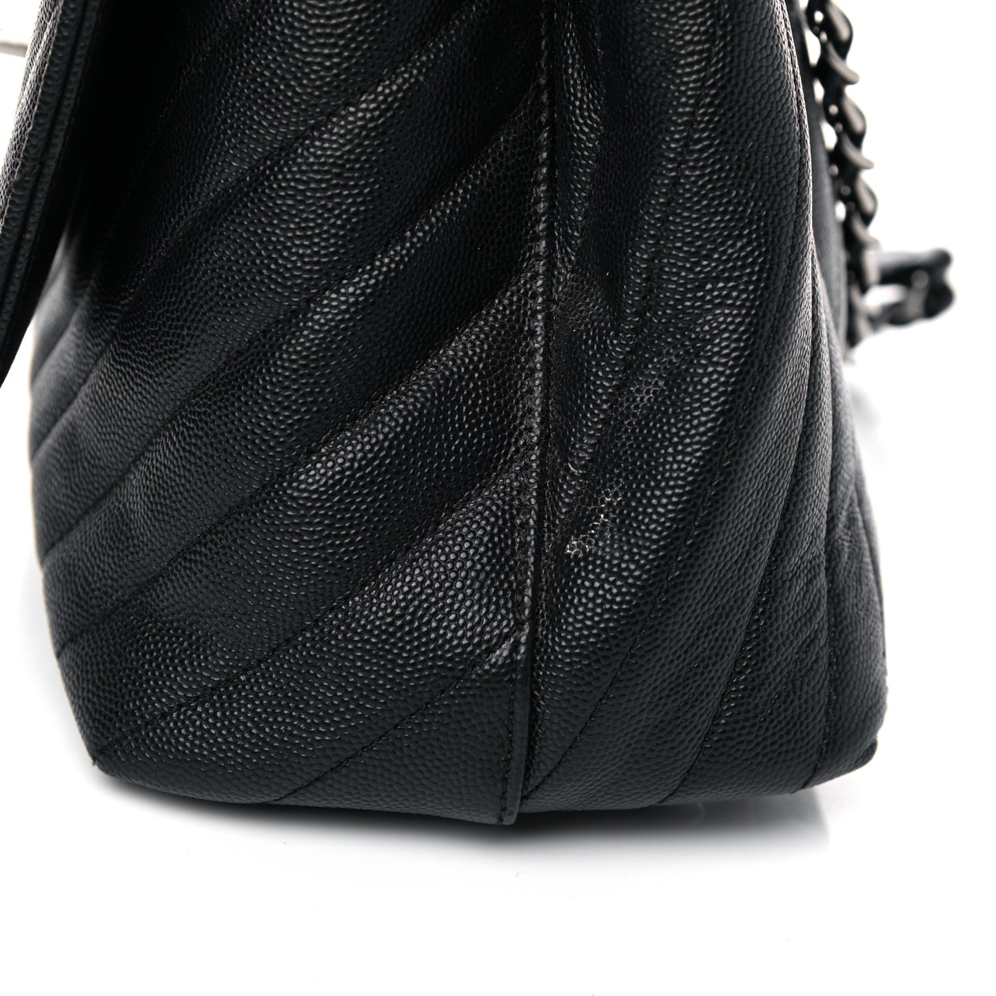 Caviar Chevron Quilted Small Coco Handle Flap Black