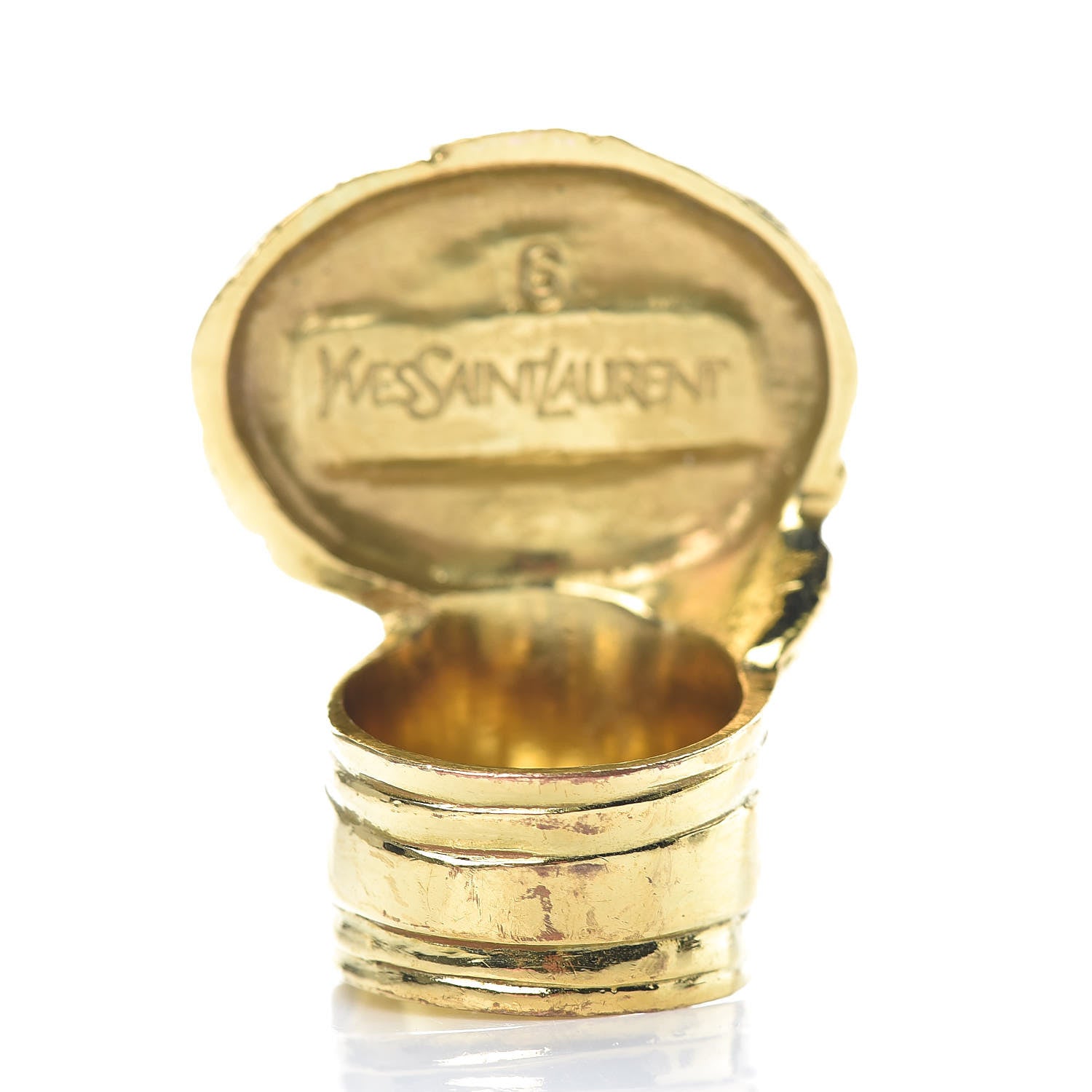 Saint Laurent Glass Cabochon Arty Ovale Ring 6 Blue Gold 3 of 4