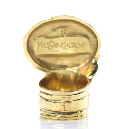 Saint Laurent Glass Cabochon Arty Ovale Ring 6 Blue Gold 3 of 4