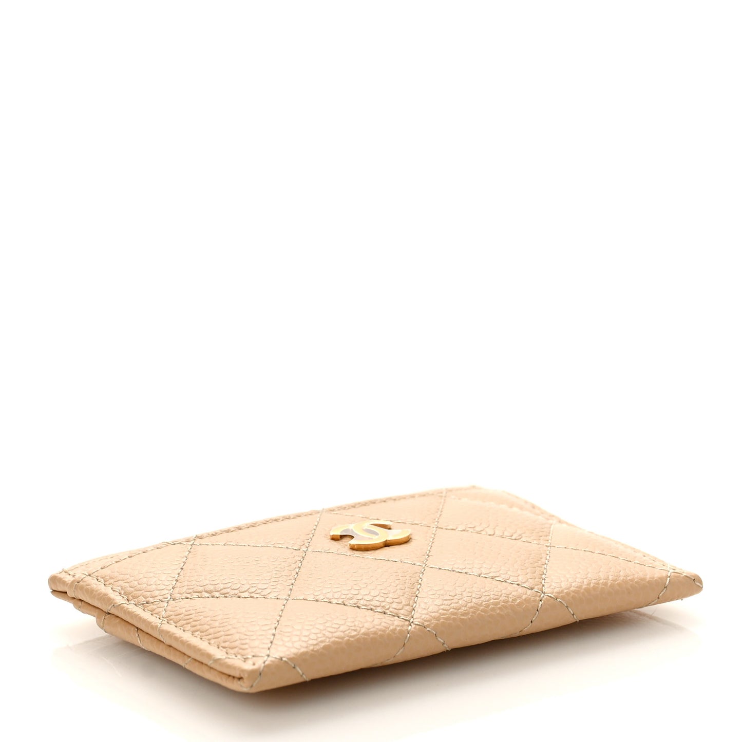 Caviar Quilted Card Holder Beige